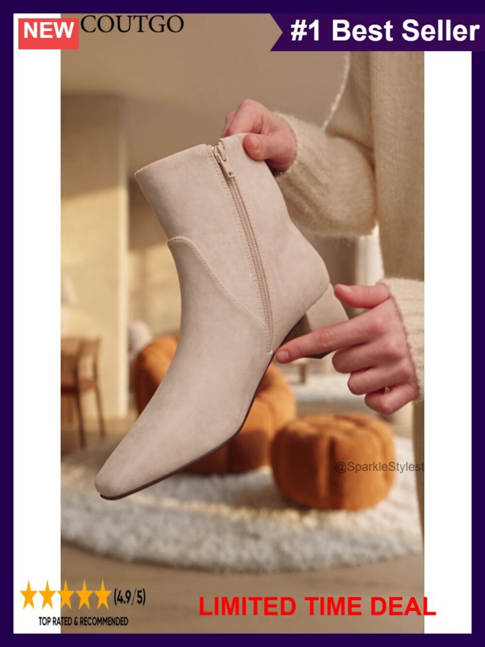 Faux Suede Square Toe Chunky Heel Ankle Boots with Side Zipper - Picture 6 of 6